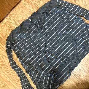 Free People Sunset Park Stripe Waffle Knit Thermal T-Shirt M Gray Oversized